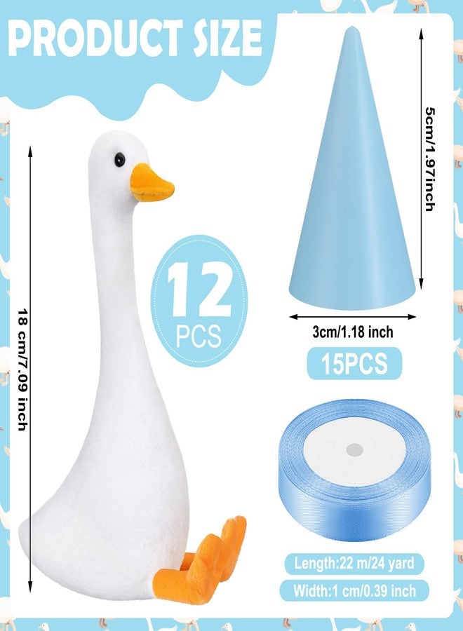 Blueweenly 12 Sets Silly Goose Birthday Decor Girl Boy 1st Adopt a Goose Party Favor Gift 7.1 Inch Plush Stuffed Animal with Mini Party Hat and Ribbon for Christmas Birthday Gift(Cute,Blue) - Image 3